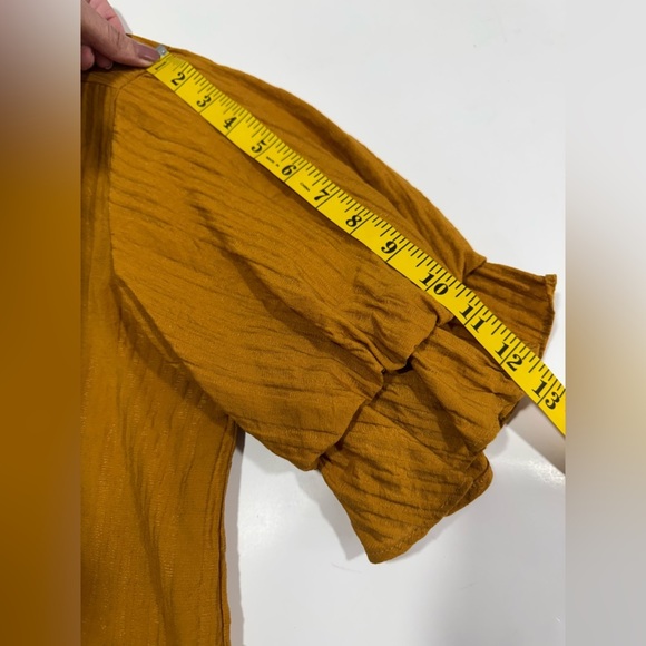 Zara Mustard Shirt With Bow Detail Short Sleeve Button front  Sz Medium - Picture 8 of 14